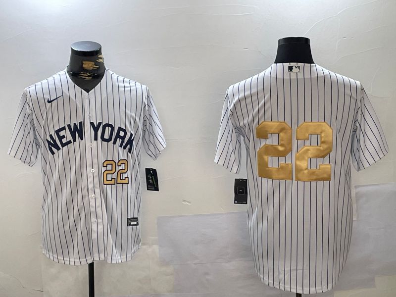 Men New York Yankees 22 No Name White Stripe Fashion Nike 2024 MLB Jersey style 2